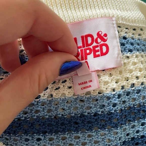 Solid & Striped Marina Blue Stripe Open Weave Knit The Tobi Crewneck Sweater XS - Picture 9 of 11